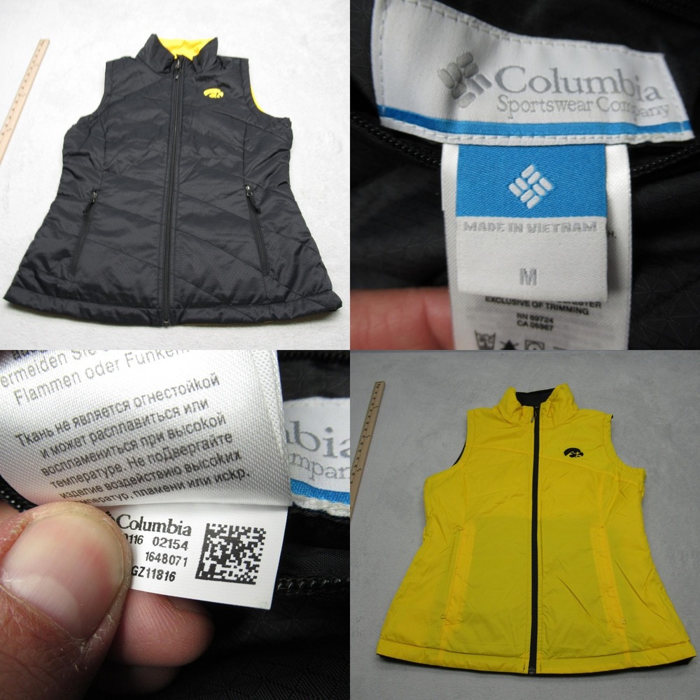 Iowa Hawkeyes Vest Women Medium Columbia Black Yellow Reversible Powder Puff Zip